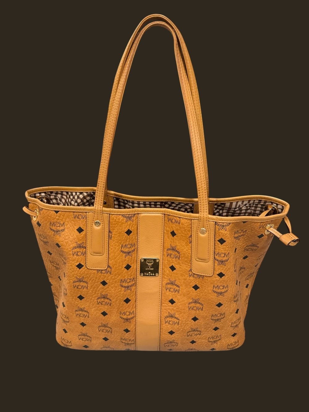 MCM Liz Reversible Visetos Cognac Shopper Tote Work Laptop Bag